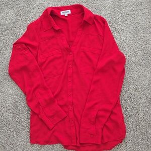 Express Women's Vibrant Red Button-Down Shirt